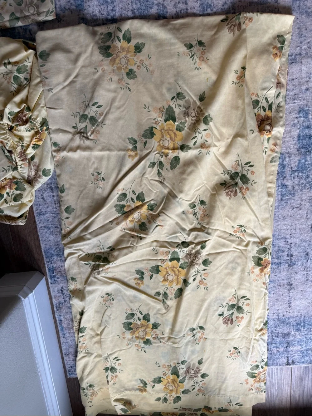 Vintage Pequot King Sheet Set Butter Yellow Floral 4 Pc Cottagecore USA 78x80